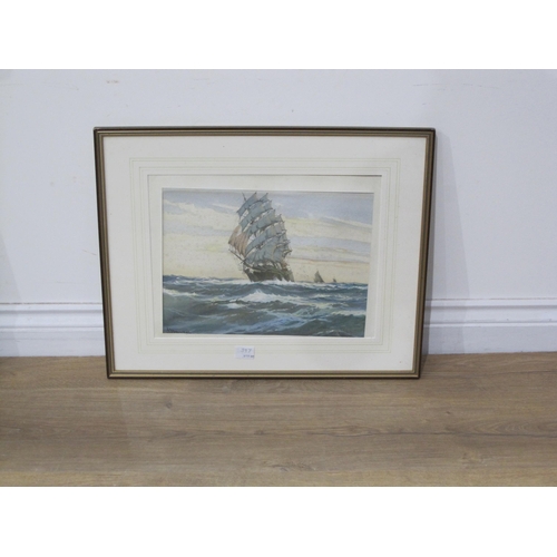 438 - A.D. BELL (Wilfred Knox). A Clipper under Full Sail, watercolour heightened with gouache, 10 x 13in