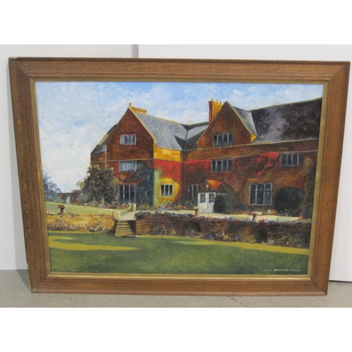 443 - DAVID BROMLEY. View towards a Country House, signed and dated 28.11.72, oil on board, 30½ x 42in; an... 