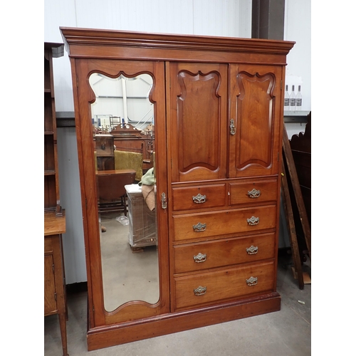 687 - A Victorian walnut compactum Wardrobe fitted single mirror door, a pair of half height cupboard door... 