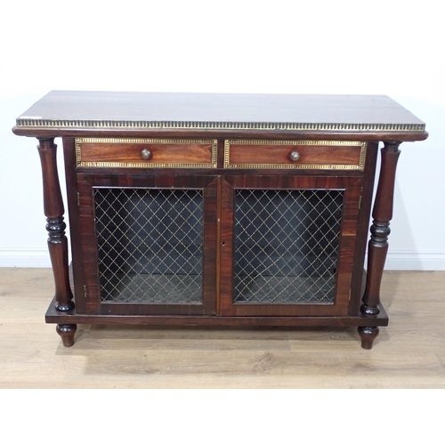 317 - A Regency rosewood Side Cabinet with pair of brass inlaid drawers above a pair of grill panelled doo... 