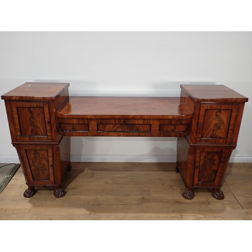 344 - A William IV mahogany Pedestal Sideboard fitted single frieze drawer between four cupboard doors mou... 