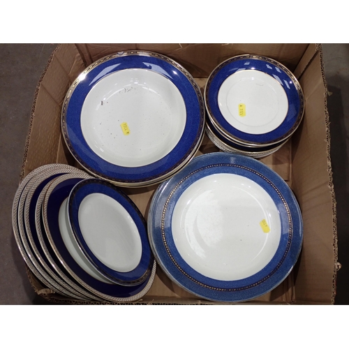 525 - Two boxes of china including Plates, Tureen, stoneware Tea and Coffee Pot, etc.