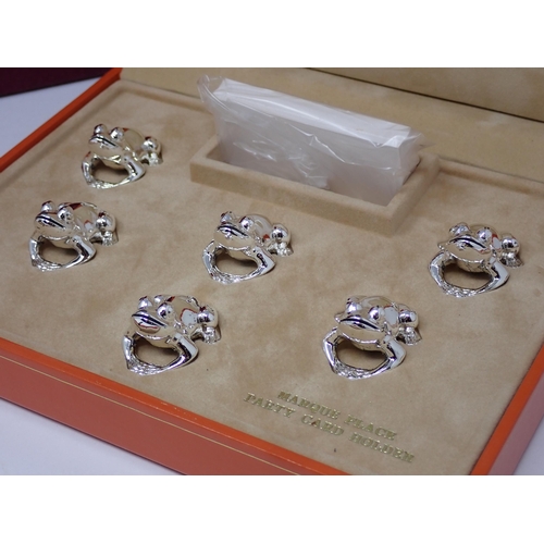 102 - A set of six Saint Hilaire, Paris plated Party Card Holders in the form of frogs, in case, and Aspre... 