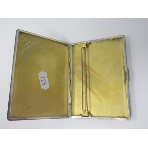 125 - An Elizabeth II silver Cigarette Case with 9ct gold bands and engine turning, Birmingham 1959, 156gm... 