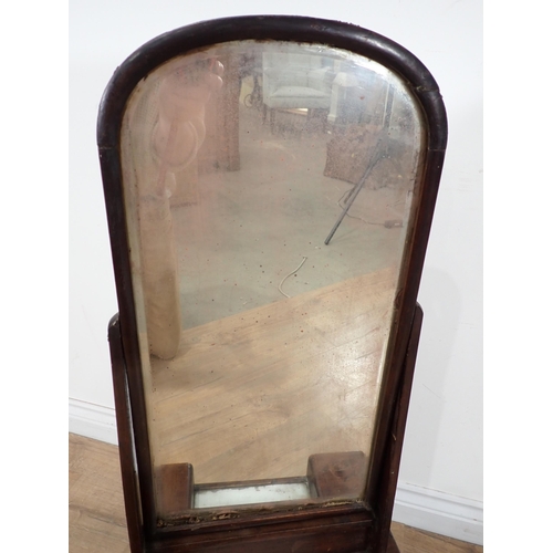 13 - A walnut Toilet Mirror with arched top, the base fitted arrangement of five drawers, 3ft 1in H