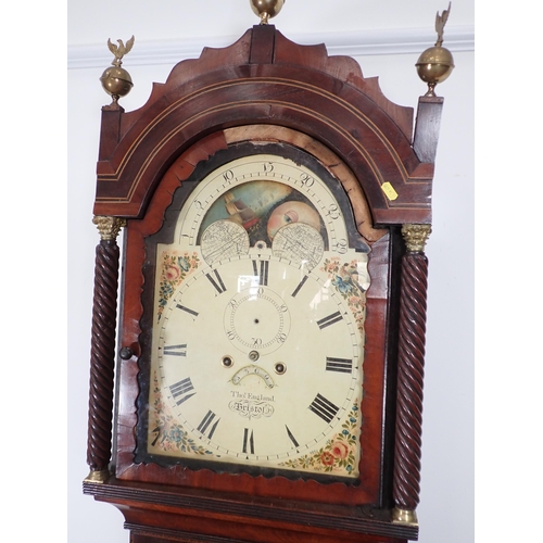 16 - A 19th Century mahogany Longcase Clock with painted arched moon phase dial inscribed Thos. England, ... 