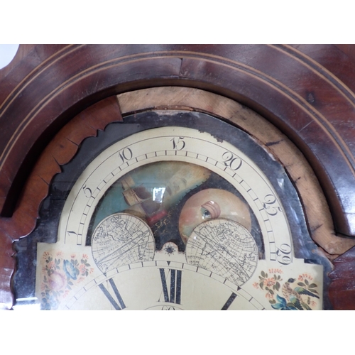 16 - A 19th Century mahogany Longcase Clock with painted arched moon phase dial inscribed Thos. England, ... 