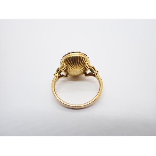 164 - An early 19th Century Diamond Enamel and Pearl Cluster Ring close-set rose-cut diamond with circle o... 