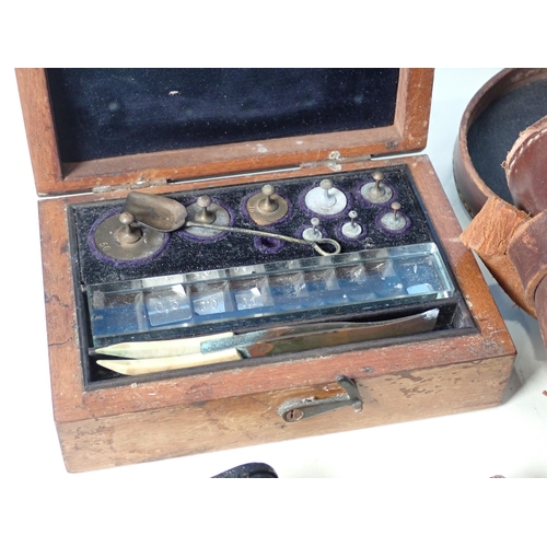 224 - A pair of Binoculars in leather case, a Lucas Lamp, Compass, Drawing Instruments, etc