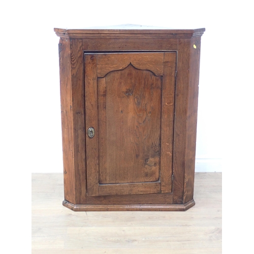 23 - A 19th oak hanging Corner Cupboard with single panelled door, 3ft 1in H