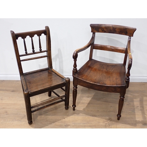 270 - A 19th Century elm bar-back Elbow Chair and an antique spindle back single Chair