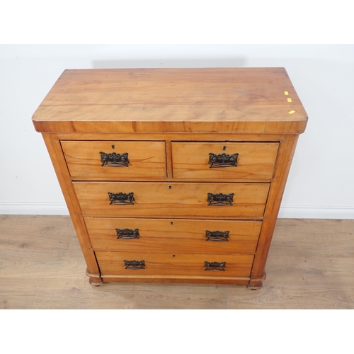 292 - A Victorian satin walnut veneered Chest of two short and three long drawers 3ft 5in H x 3ft 1in W