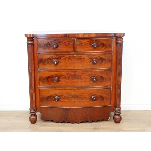 293 - A Victorian mahogany Scottish Chest of two short and three long drawers with octagonal columns and b... 