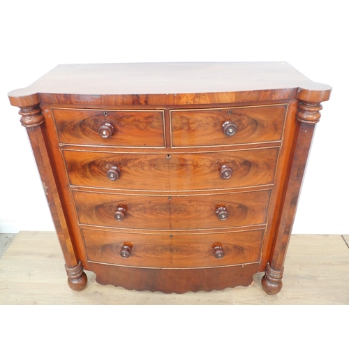 293 - A Victorian mahogany Scottish Chest of two short and three long drawers with octagonal columns and b... 