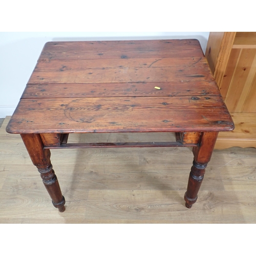 308 - An antique pine Farmhouse Table on turned supports, lacking drawer 3ft W x 2ft 3in H and a modern pi... 