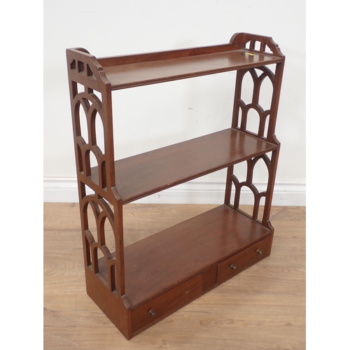 320 - A set of late 19th Century Wall Shelves with pierced sides and fitted two drawers to the base, 2ft 1... 