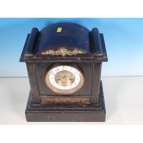 339 - A black slate Mantel Clock with gilt and enamel dial, 12in H