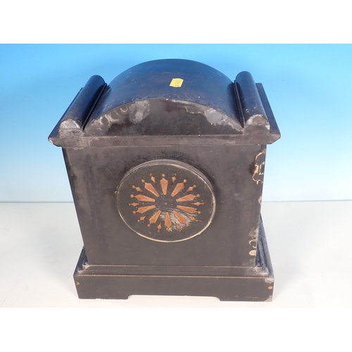 339 - A black slate Mantel Clock with gilt and enamel dial, 12in H