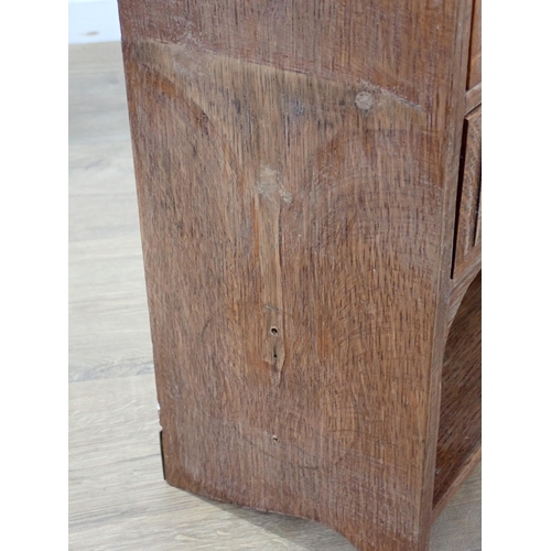 342 - An oak Table Cabinet with stained glass panelled door, drawer and shelves, 1ft 10in W x 1ft 9in H an... 