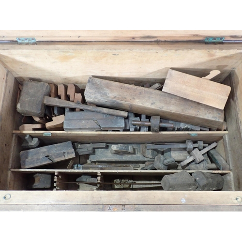 347 - A stained wood Carpenter's Chest, fitted and containing carpenter's tools, 3ft 3in W