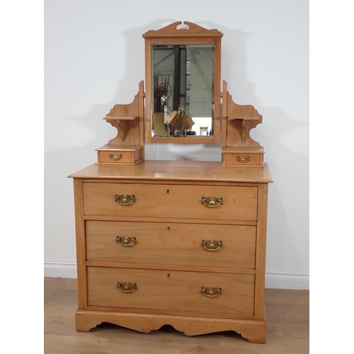 349 - A satin walnut Dressing Chest fitted three long drawers to the base, 3ft W