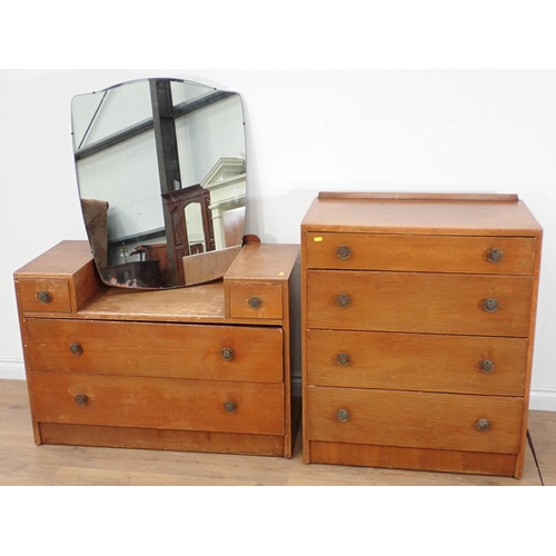 356 - An oak Drawleaf Dining Table and six Chairs and an oak veneered Bedroom pair