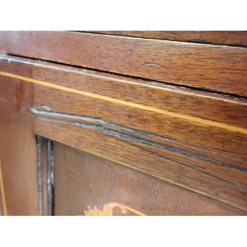 365 - An Edwardian mahogany and inlaid Sideboard fitted three drawers above two cupboard doors on squared ... 