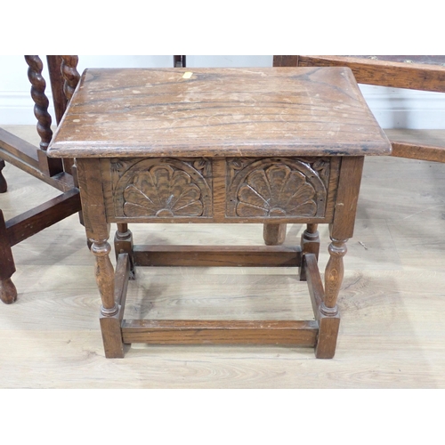 370 - A small oak Gateleg Table, an oak Box Stool, an oak Elbow Chair and a Corner Stand