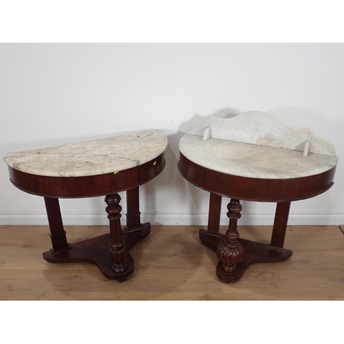 372 - Two Victorian mahogany marble top Washstands, 2ft 11in W, A/F