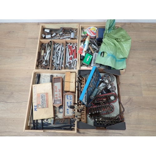 393 - A large quantity of boxes of metalworking equipment including vices, drill bits, drills, planes, nut... 