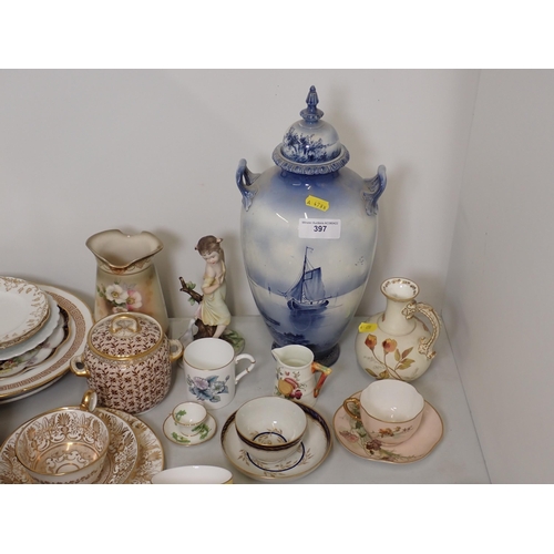 397 - A Royal Bonn 'Delft' Jar and Cover, 14in H, a quantity of Cabinet Cups and Saucers, Tea and Dinnerwa... 