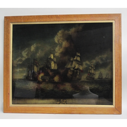 403 - AFTER DOMINIC SERRES. A 20th Century colour reprint on glass, depicts a naval engagement with HMS Me... 