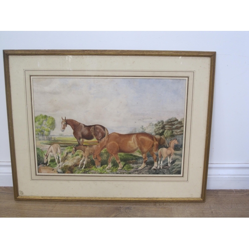 414 - ENGLISH SCHOOL, c.1910. Horses and Foals in a Meadow, watercolour, 12 1/2 x 19in ;  a watercolour at... 