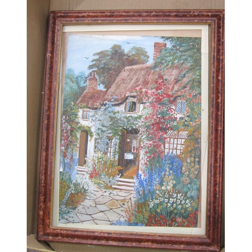 442A - ENGLISH SCHOOL, c.1920. View towards a Country Cottage, oil on canvas board, 21 x 15 1/2in; together... 