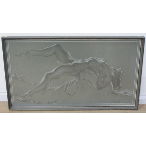 444 - AFTER ANTHONY BRANDT. A reclining female nude, colour reproduction, 22 x 41in; an oil painting depic... 