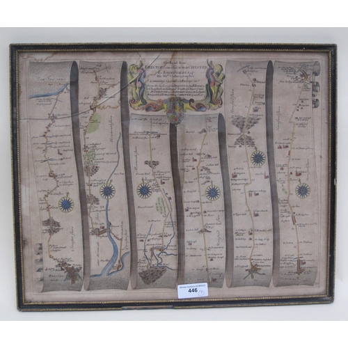 446 - JOHN OGILBY. Three engraved road strip Maps: Bristol to Chester; Shrewsbury and Chester to Holywell;... 