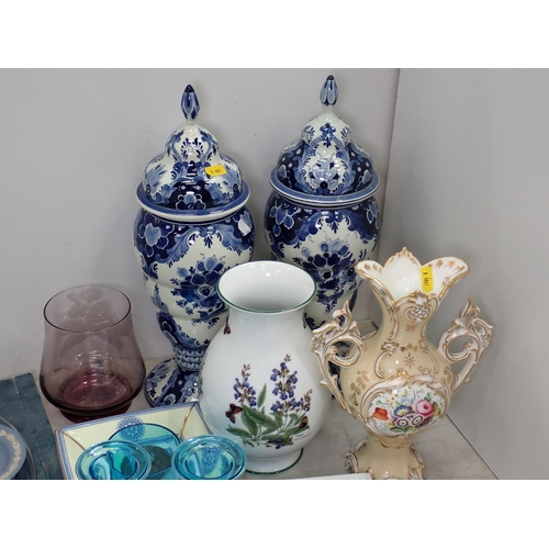 478 - A Royal Worcester Evesham Bowl, a Wedgwood Meat Plate, a pair of reproduction Delft Vases and Covers... 