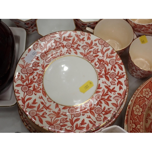 481 - A quantity of terracotta coloured Teaware, Wedgwood Cups and Saucers, Teapot, Flask, a Wedgwood blac... 