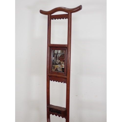 482 - A Chinese hardwood Shaving Stand with inset mirror and stand for bowl (no bowl present)