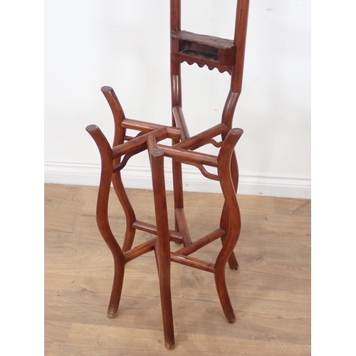 482 - A Chinese hardwood Shaving Stand with inset mirror and stand for bowl (no bowl present)