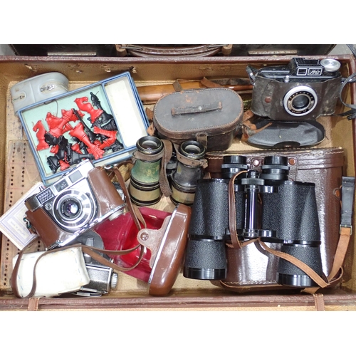 487 - Two case of Cameras, a small Empire Typewriter, Drawing Instruments etc