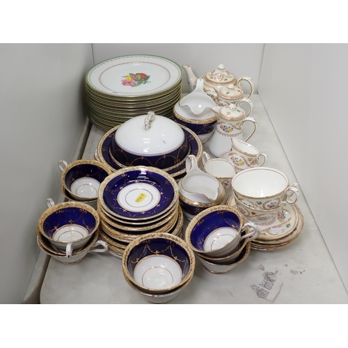 493 - A set of twelve Limoges Plates, each painted different sprays of flowers 9 1/2in diam, a Crown Staff... 