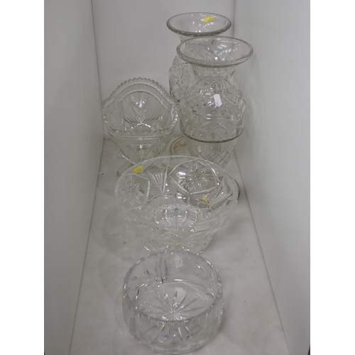 496 - A large pair of glass Vases 14in H, and three glass Bowls