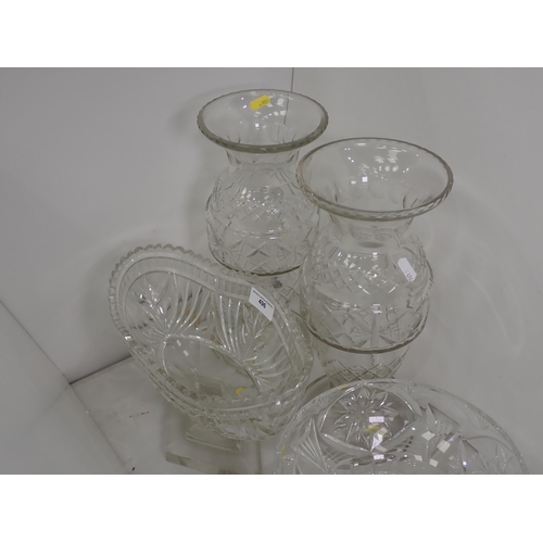 496 - A large pair of glass Vases 14in H, and three glass Bowls