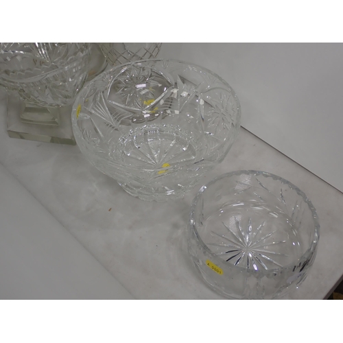 496 - A large pair of glass Vases 14in H, and three glass Bowls