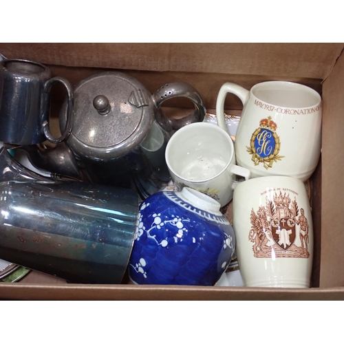 500 - An inlaid Box, plated ware, a Commemorative Beaker etc