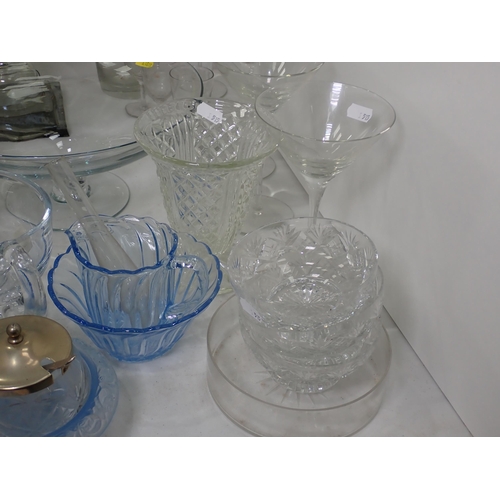 515 - A large glass pedestal Bowl, another pedestal Bowl, Cocktail Glasses, Jugs, Bowls etc