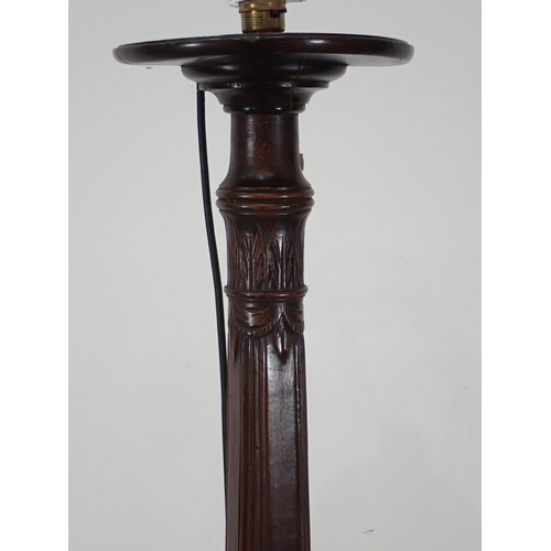 555 - A mahogany Standard Lamp and shade with fluted and wheat carved column 6ft 3in, passed PAT (fuse rem... 