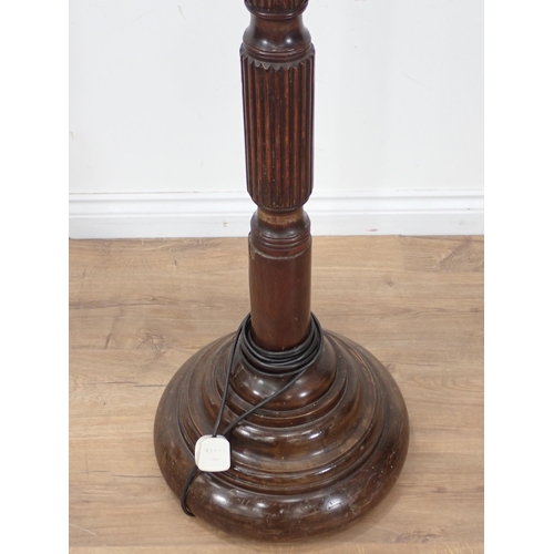 555 - A mahogany Standard Lamp and shade with fluted and wheat carved column 6ft 3in, passed PAT (fuse rem... 