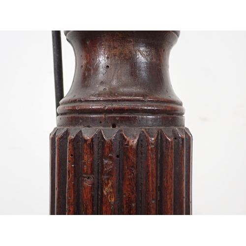 555 - A mahogany Standard Lamp and shade with fluted and wheat carved column 6ft 3in, passed PAT (fuse rem... 